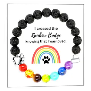 Rainbow Pet Memorial Bracelet: Men Women Sympathy Rainbow Bridge Loss Dog or Cat Passing Away Pup Kitten Memorial Gifts Stone Bracelets Gifts