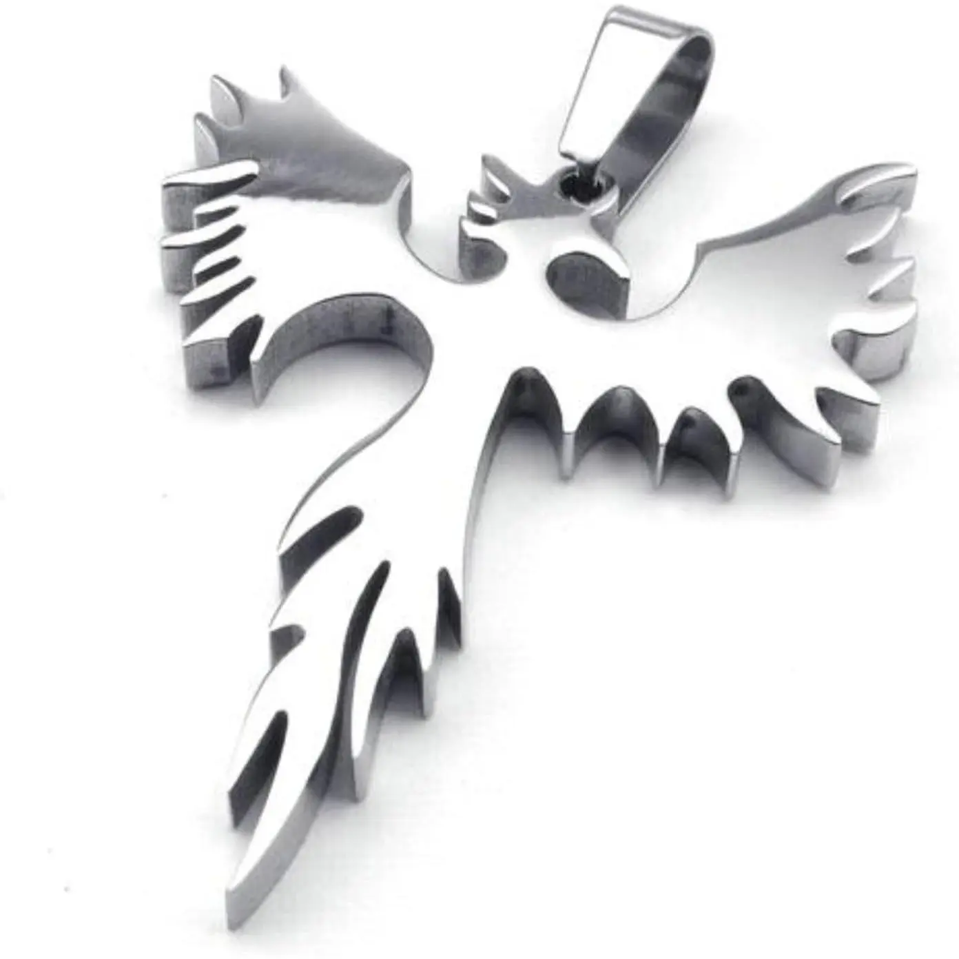 Stainless Steel phoenix bird Firebird pendant biker mens necklace, 18-26 inch chain (24 inches)