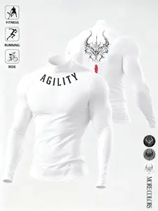 Men's High-Elasticity Athletic Shirt AGILITY – Dark Thorns Cross Print, Compression Fitness Long Sleeve, Dark Color, Quick-Drying, Breathable, Compression Sportswear Suitable for Fitness, Running, Cycling, Athletic Compression Shirts