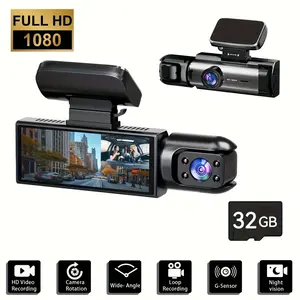 Dual Camera Car Dash Cam 1080P Front & Interior Dash Cams with 8.03Cm IPS Screen, Night Vision, G-Sensor, Motion Detection, Loop Recording, Parking Monitor, Adhesive Mount, 12V Car Plug Powered, Vehicle Security Monitor, Modern Vehicle Accessory