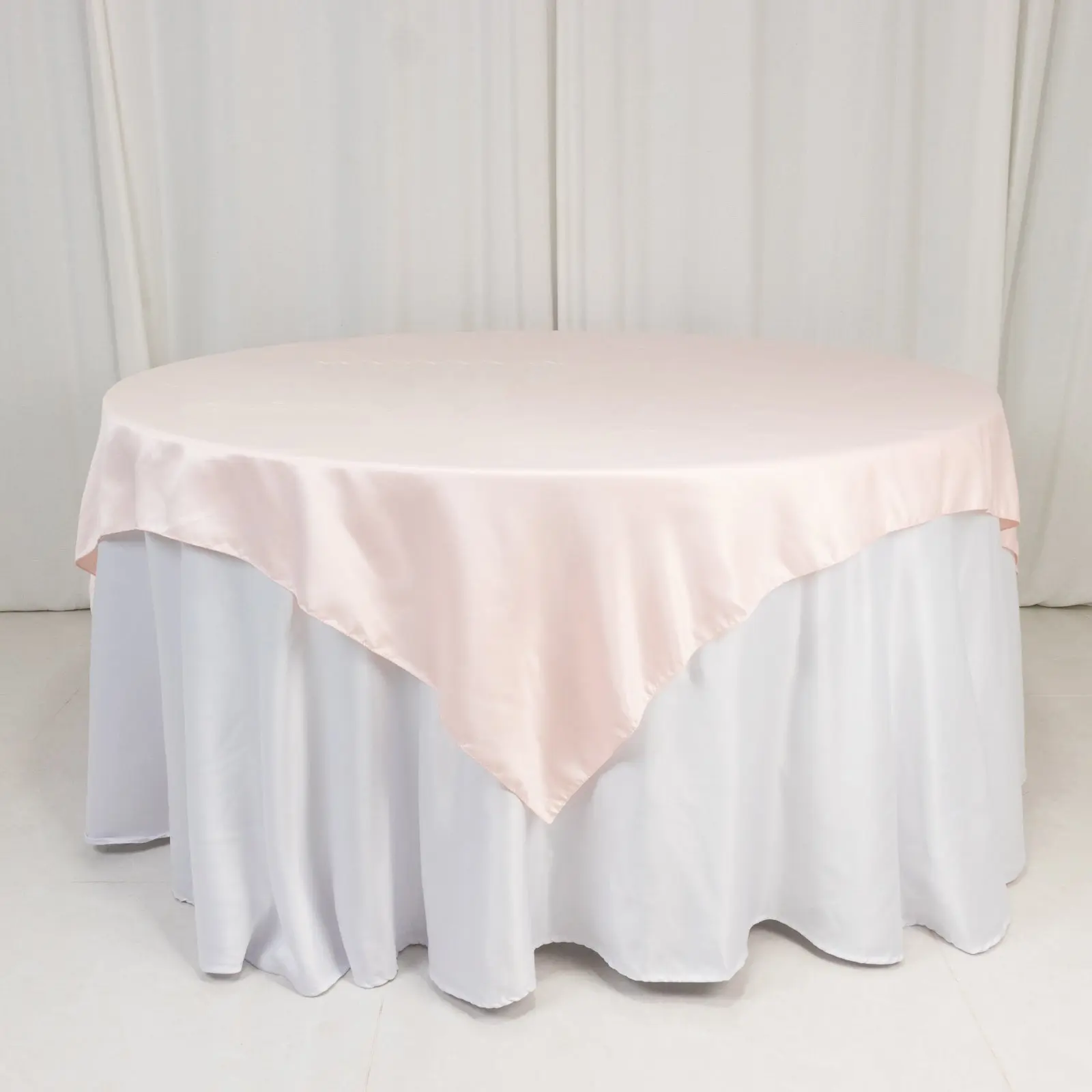 Lamour Satin Table Overlay, 72"x72" Blush Pink Smooth Surface, All-Seasons Decorative Dining Tablecloth for Events, Anniversary