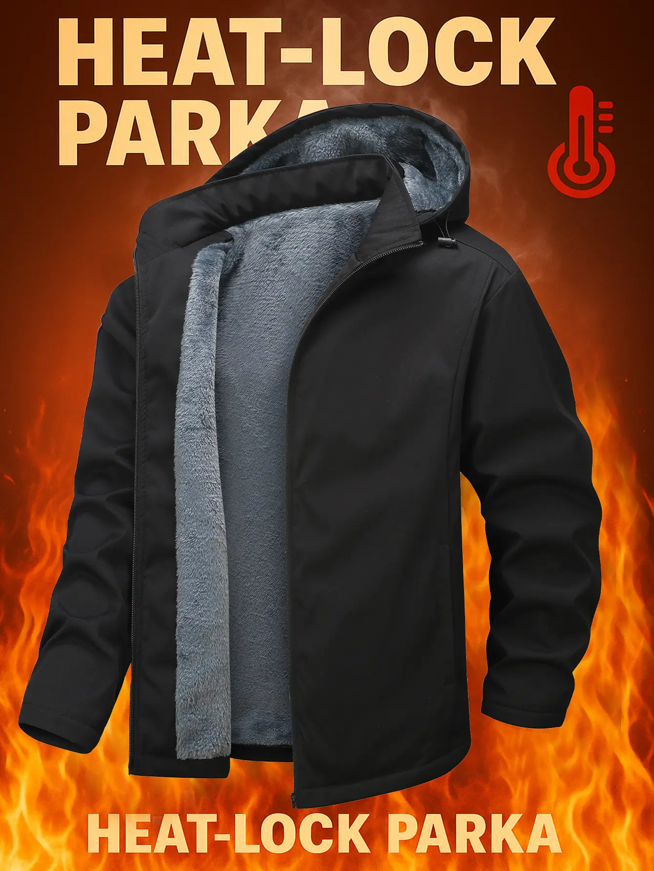 Men's velvet and warm hooded cotton clothes, winter cold-resistant belt removable hat, fully covered with thick velvet inside, windproof outer layer, warm and mellow lining, wear a second lock heat, fashionable warm Parker jacket, daily commute, outdoor c