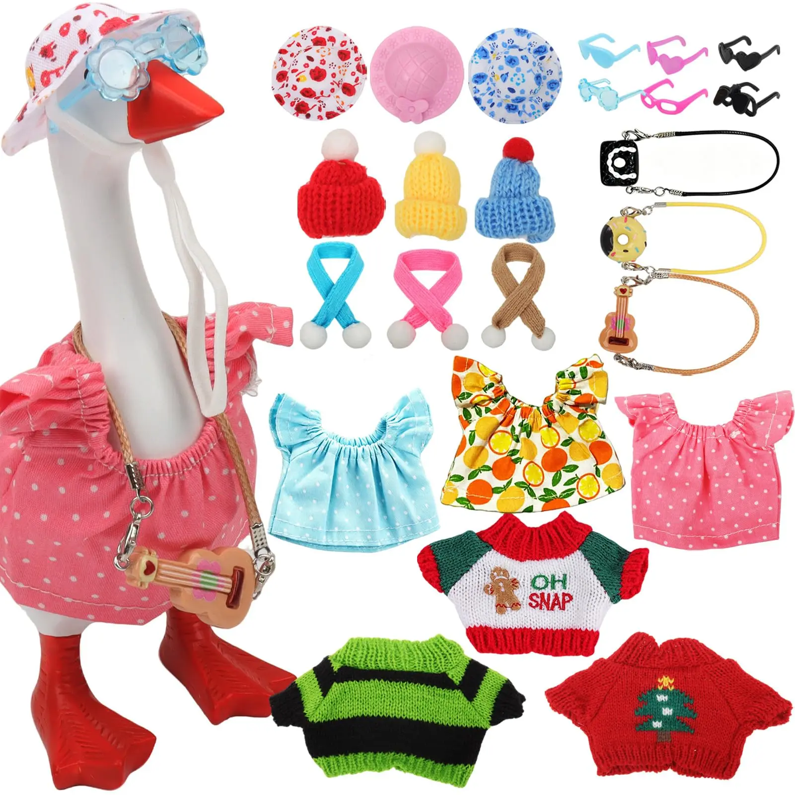 6 Sets Cute 7 Inch Desk Goose Costume Accessories Mini Magnetic Porch Goose Dresses Hats Scarves Glasses DIY Desktop Decor Holiday Gift