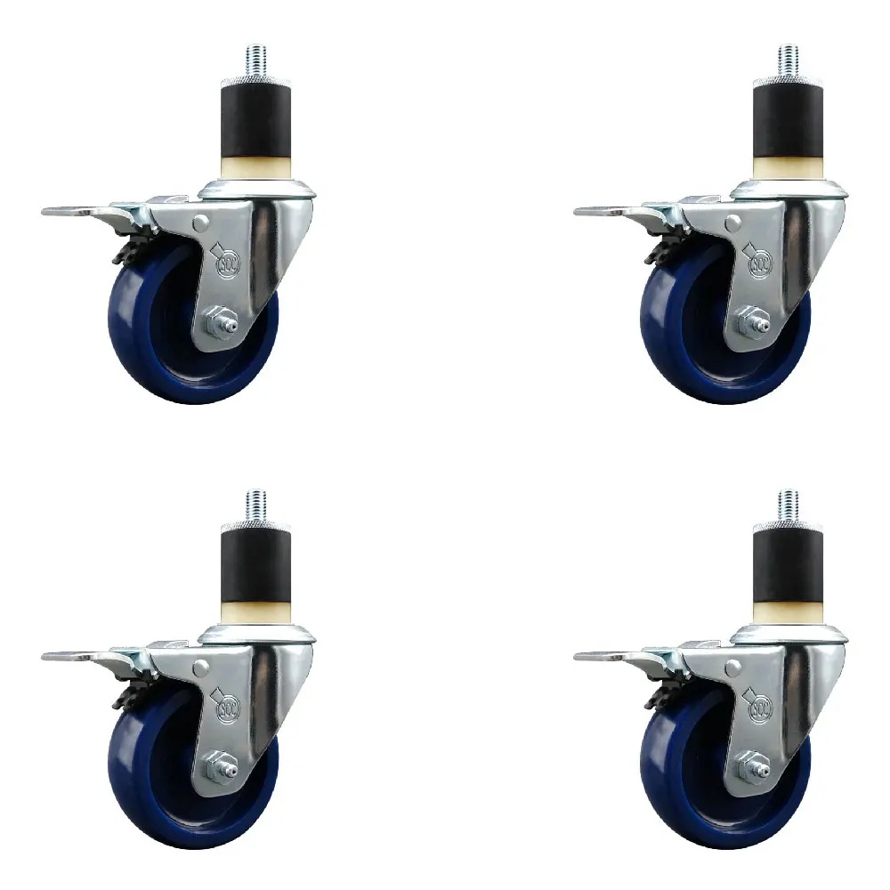 212 MAIN Heavy Duty Solid Polyurethane Swivel Expanding Stem Casters - Furniture Moving Wheel, 3.5 in. Lockable Blue Wheels, 1.87 in. Stems, 300 lbs per Caster, Heat-Treated Ball Bearing Raceway, Set of 4 (Model SCC-EXTTL20S3514-SPUS-178-4)