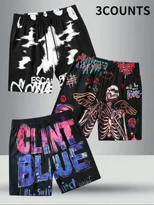 Men's Graphic Print Shorts, Casual Comfy Breathable Shorts for Daily Wear, Men's Bottoms for Summer