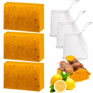3PCS  Lemon Turmeric Kojic Acid Soap , Brightening Dark Spot Remover, Gentle Face & Body Acne Cleanser Facial, Cleansing, Skin Repair, Facial Wash, Facial Cleansing setturmeric summervibes gift