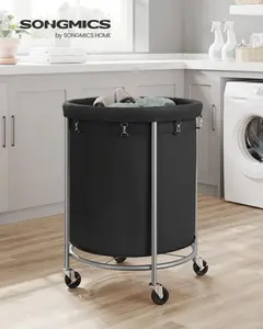 【Deals For You】Laundry Basket with Wheels, Rolling Laundry Hamper, Round Laundry Cart with Steel Frame and Removable Bag ,Organiser