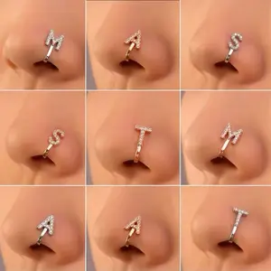 Alphabet Letters Style Nose Cuff Ring - No Piercing Required, Available in gold and silver.