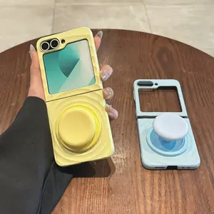 Solid Color Bracket Magsafe Magnetic Wireless Charge Phone Case For Samsung Galaxy Z Flip 7 flip6 Z Flip5 Wavy Shockproof Cover