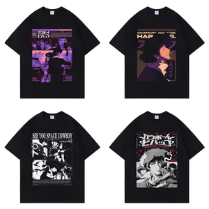 Classic Anime Cowboy Bebop Fashion Retro Oversized Colorful Cool INS Y2K Streetwear 7 Designs Crew Neck Pure Cotton Soft T-shirt Women Men Unisex Summer Comfortable and Stylish Items Holiday Gifts Father's Day
