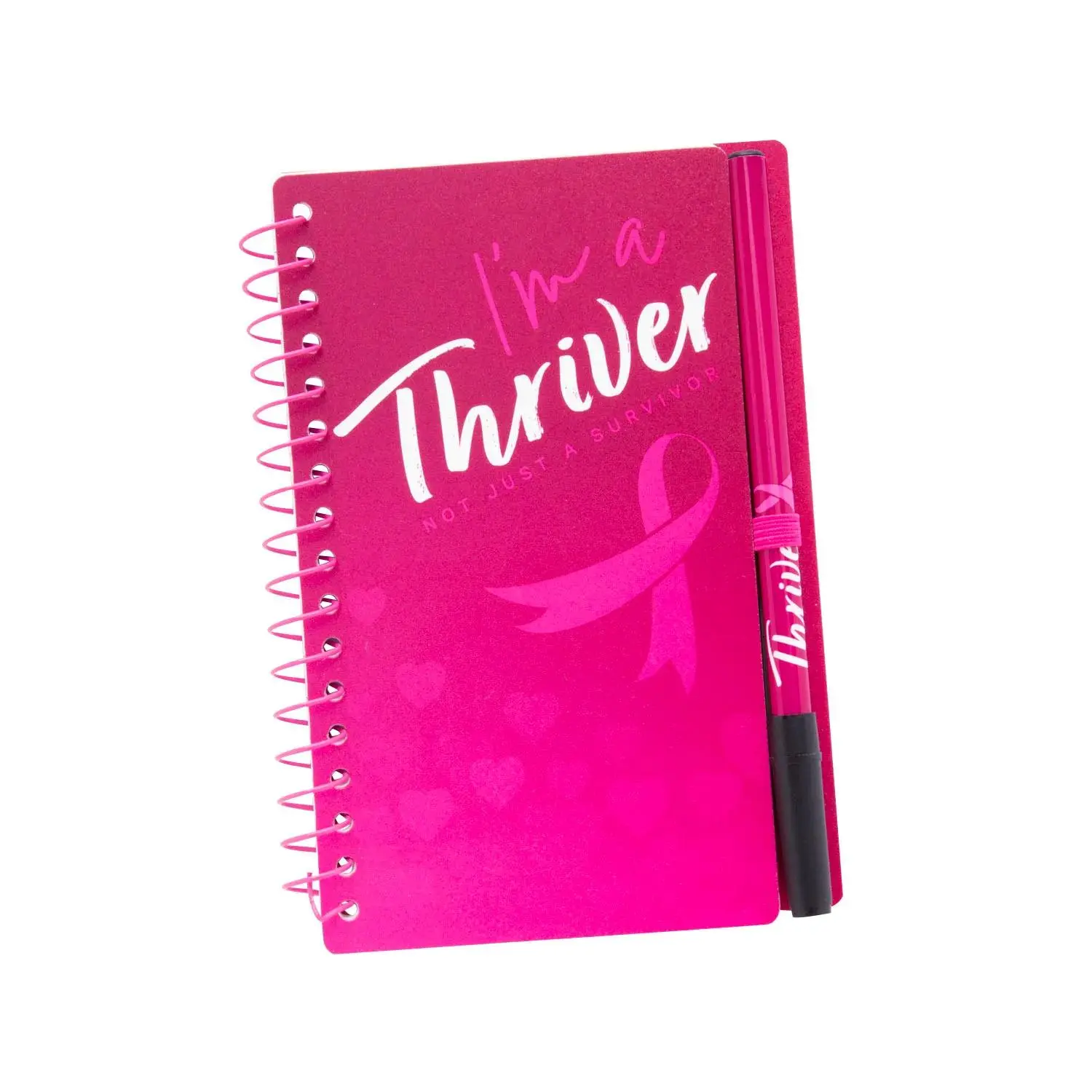 Breast Cancer Thriver Pink Ribbon Spiral Notebooks with Pen - 12 Pc.