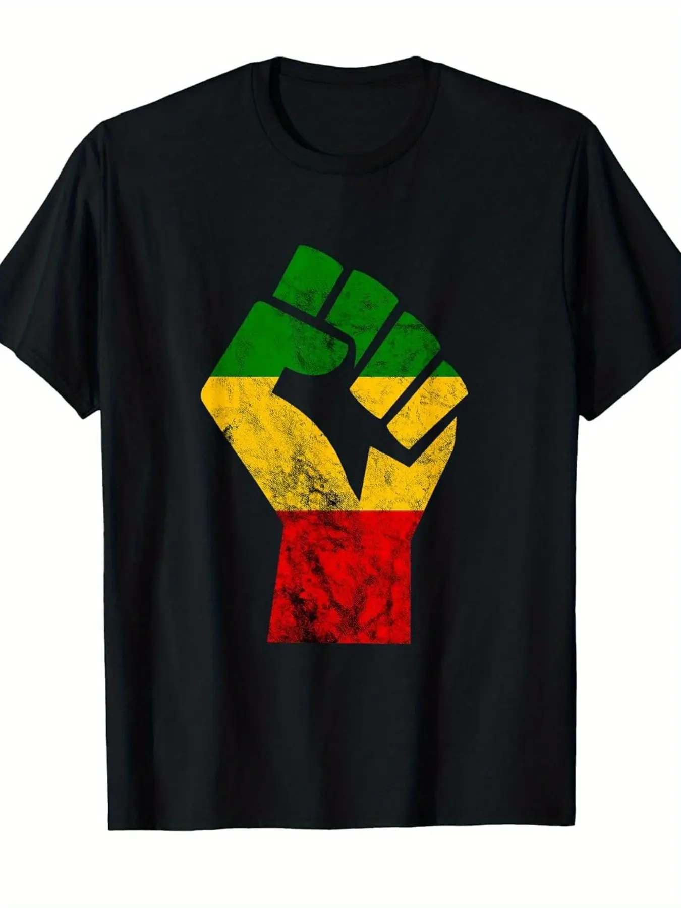 Men'S Jamaican Rastafarian Rasta Graphic T-Shirt - Green, Yellow, Red & Rastafari Colors - Retro Reggae Fist Rasta Print Tee - Soft Breathable Fabric - Jamaican