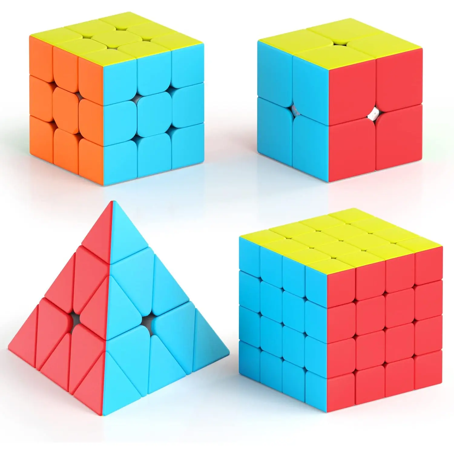 Speed Cube Set, Puzzle Cube Bundle of 2x2x2 3x3x3 4x4x4 Pyramid Magic Cube Set, Birthday Party Christmas Stocking Stuffers Gift for Kids Teens Adults(Stickerless)