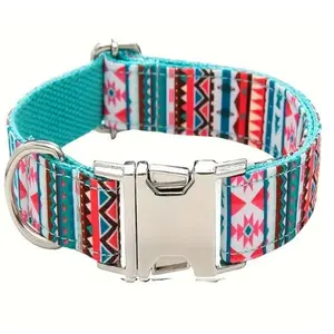Aztec Collar with Colorful Geometric Pattern and Metal Buckle Design for Stylish and Secure Fit