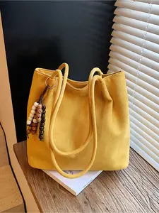 Suede Bucket Bag Women Minimalist Crossbody Shoulder Bag With Pendant Commute Shopping Dating Travel Casual New Arrival Fashionable Casual Bag