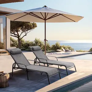 Set of 2 Outdoor Chaise Lounge Chairs, Adjustable Recliners with Steel Frame for Patio, Pool, Beach, Yard (Gray)