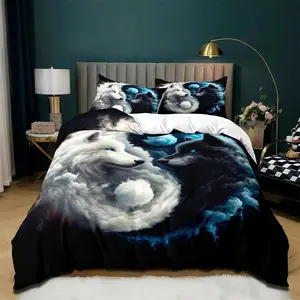 Wolf Pattern Bedding Set, 3 Counts/set Including 1 Count Decorative Duvet Cover & 2 Counts Pillowcase, Soft Comfortable Bedding Set for Home Bedroom