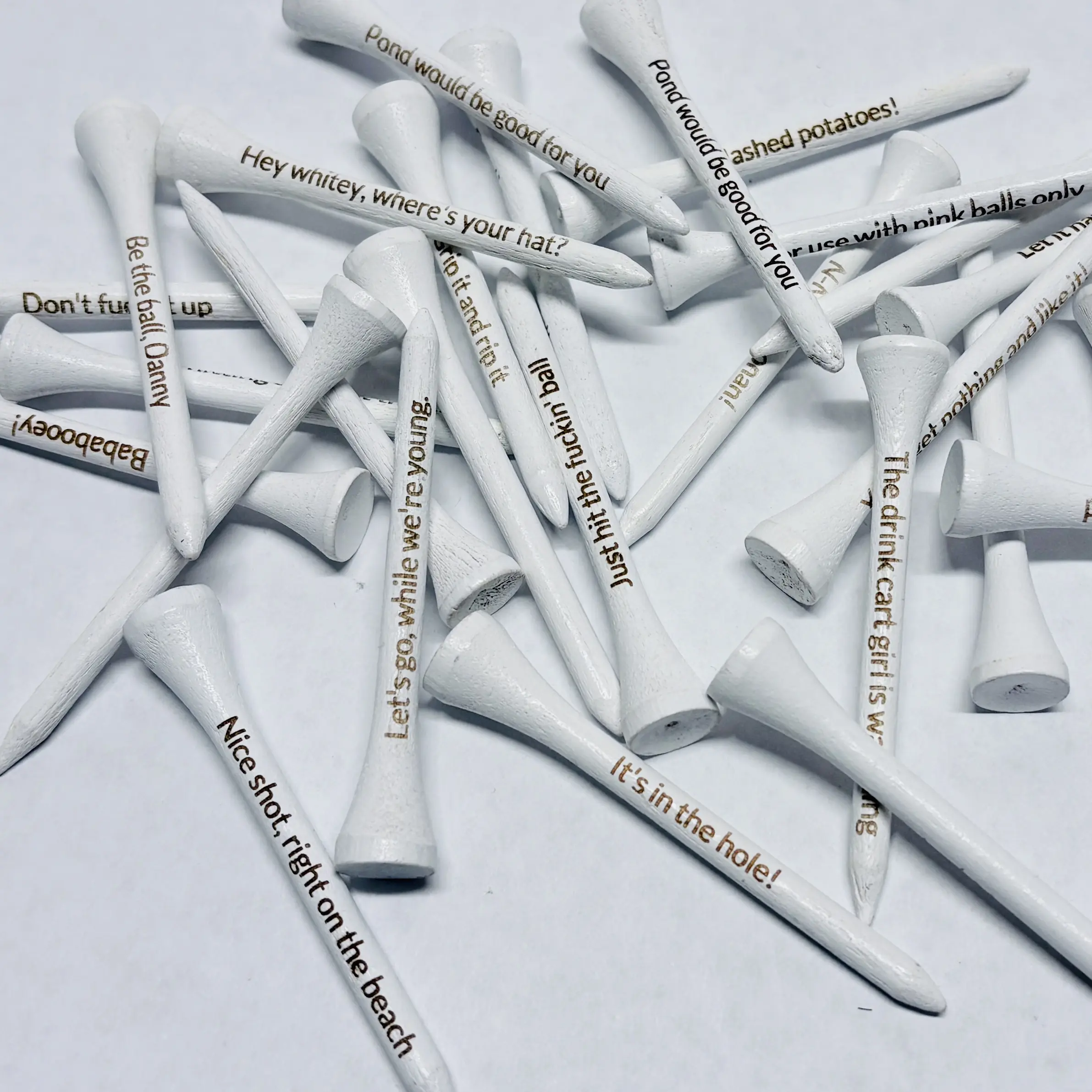 Custom Engraved Personalized White Wood Golf Tees - 10 count