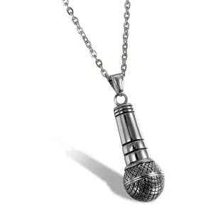 OIDEA Men's Vintage Microphone Stainless Steel Pendant Necklace, Music Lover Charm, 22 Inch Chain, Unique Gift for Singers and Musicians