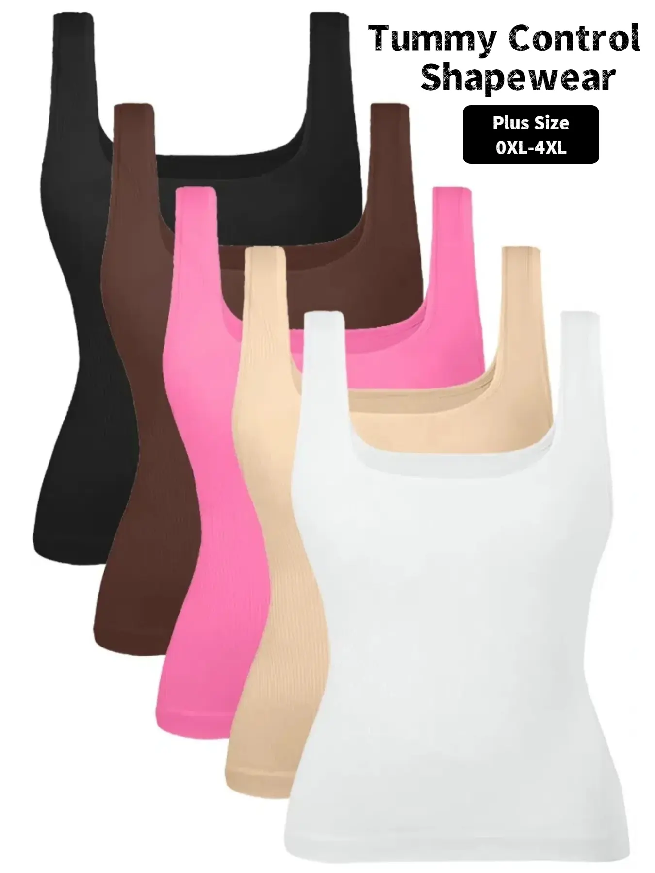Plus Size Women's Tummy Control Shapewear Tank Tops, Seamless Square Neck Compression Tops, Body Sculpting Compression, Slimming Body Shapewear, Fitted Shapewear Garment, Solid Backless Shaper Black Friday