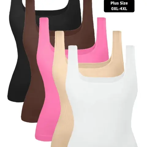 Plus Size Women's Tummy Control Shapewear Tank Tops, Seamless Square Neck Compression Tops, Body Sculpting Compression, Slimming Body Shapewear, Fitted Shapewear Garment, Solid Backless Shaper, Tummy Control Shapers Black Friday