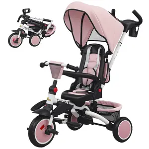 Kids Trike with 4-position Reclining Backrest Washable Cushion and Detachable Safety Bar, Full Safety Protection Ensures Comfortable Riding for Kids