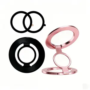 Dual Magnetic Phone Ring Stand Holder, Universal Phone Holder, Cell Phone Mount, 360° Rotation & Folding Finger Ring, Compatible with iPhone & Samsung, Metal Object Friendly, Smartphone Accessories