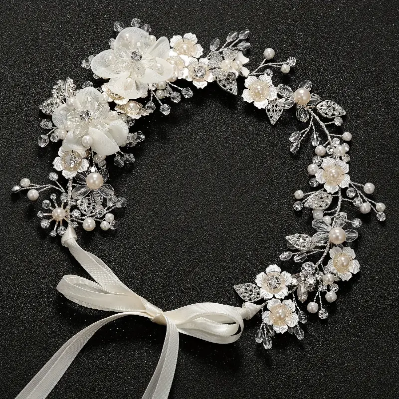 Bohemian Handmade Fake Tiara with Floral Embellishments for Women's Hair Accessories
