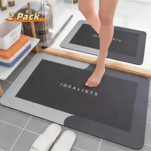 Mother’s Day Gift-2PCS Non-Slip Quick-Dry Bathroom Mat Set – Ultra-Thin (0.1 in) Super Absorbent Rubber Base Bath Rug, Machine Washable, Fits Under Doors, Ideal for Bathtub, Shower, Sink, Home Decor Accessories (Soft, High Absorbency, Suitable for Hotels)