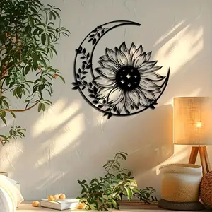 Sunflower & Moon Design Wall Art, Metal Wall Decor, Wall Hanging Decor for Home, Garden, Yard, Balcony, Living Room, Bedroom, Poster