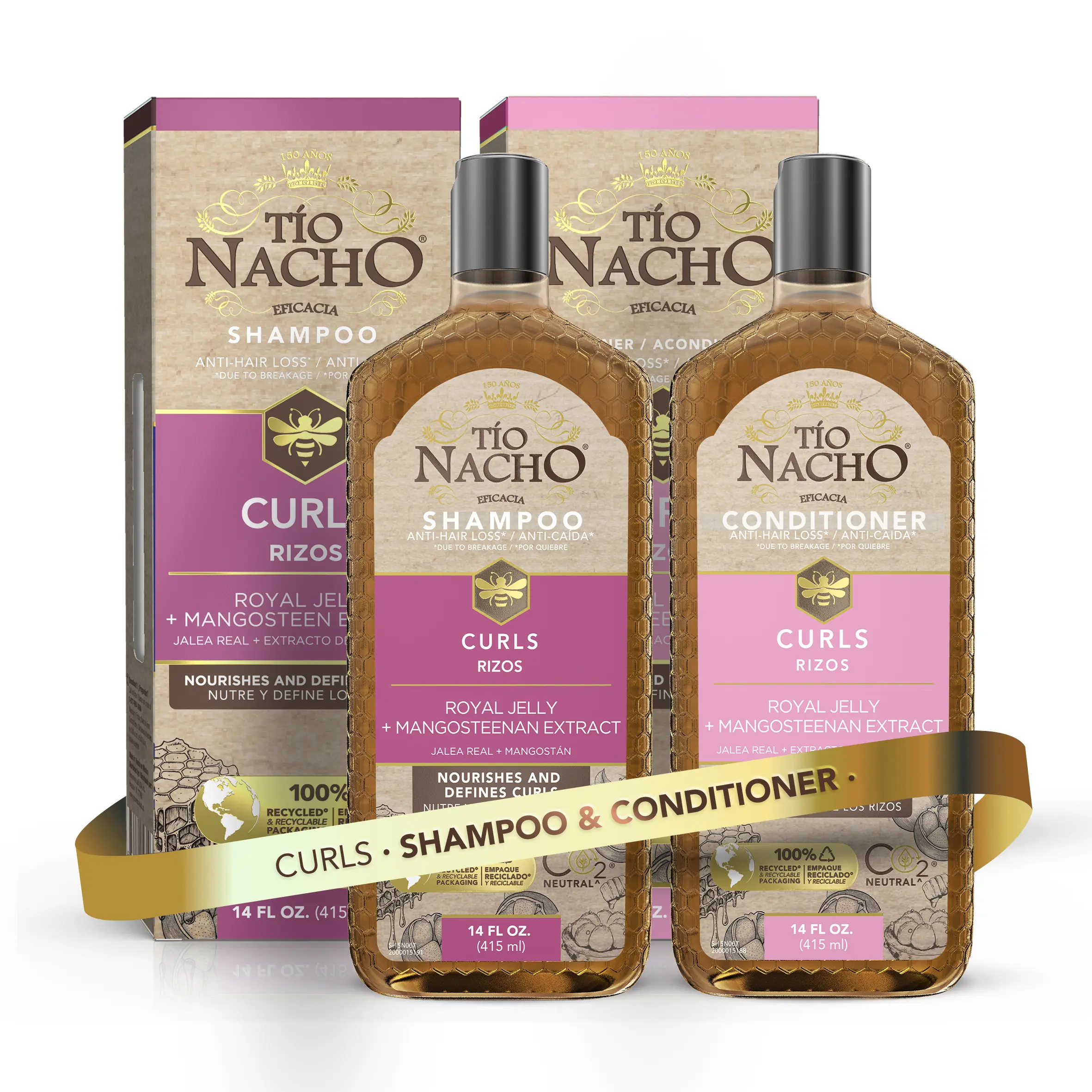 Tío Nacho Rizos Curls Shampoo & Conditioner Set - Gentle Hair Care 2-Pack Cleanser for Curl Routine, Natural Curls with Royal Jelly, Mangosteen Extract to Maintain Softness