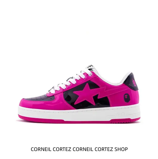 Vivid Pink Retro Sneakers, Glossy Patent Leather Upper, Urban Daily Statement Kicks
