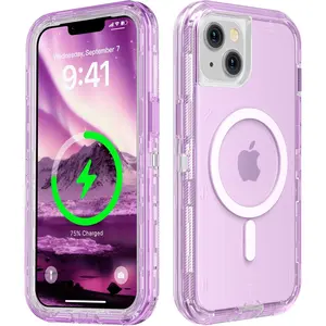 for iPhone 16 Pro Max Case, Compatible with MagSafe, Heavy Duty Shockproof Protection Phone Case, Anti-Drop, Triple Layer Transparent Magnetic Phone Case for iPhone 16 Pro Max, 6.9", Orange