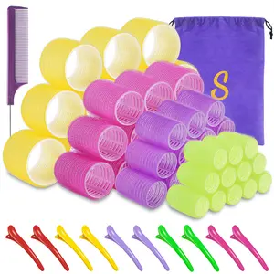 Hair Roller Sets,Self Grip 59 pcs,Salon Hair Dressing Curlers,DIY Hair Styles,Heatless Hair Curlers, Lazy hair curle,Hair rollers with clips,Sungenol 4 sizes Hair Rollers in 1 set