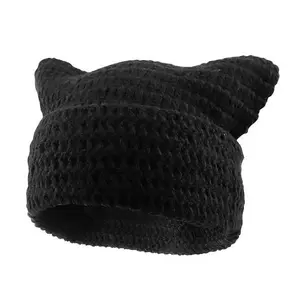 Cat Ear Beanie Unisex for Men & Women Crochet Knitted Style Cute Ears Slouchy Fit Y2k Winter Essential Soft Warm for Cold Days