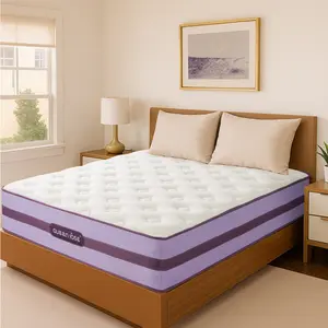 Queen Rose 12"14" Premium Twin Full Queen King size Boxed gel memory foam Hybrid Mattress Pocket Coil Medium Firm Soft Comfortable Sweet Night sleep Hybrid Bed Modern Mattress, metal support, glam furniture,Purple bed