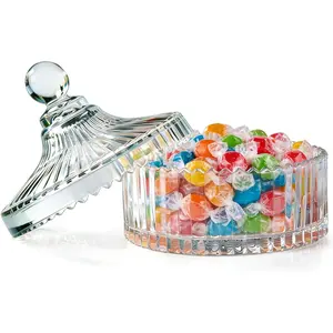 14fl.oz  Glass Candy Dish with Lid - Decorative Covered Candy Jar for Office Desk, Coffee Table, , Living Room & Bathroom | for Easter, Weddings, Holidays & Parties