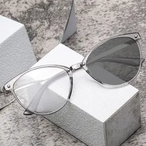 Color-changing anti-blue light glasses, fashionable cat-eye glasses frame, trendy metal eyeglass frame