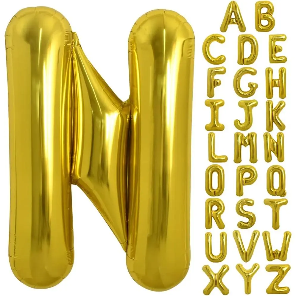 40 Inch Large Gold Letter N Balloons, Foil Mylar Big Balloons for Birthday Party Anniversary Supplies Decorations