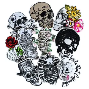 10Pcs Goth Iron on Patches Gothic Punk Embroidery Patches Sew on Skull Patch for Clothes Jackets Backpacks Bags Visit the Yaveron Store