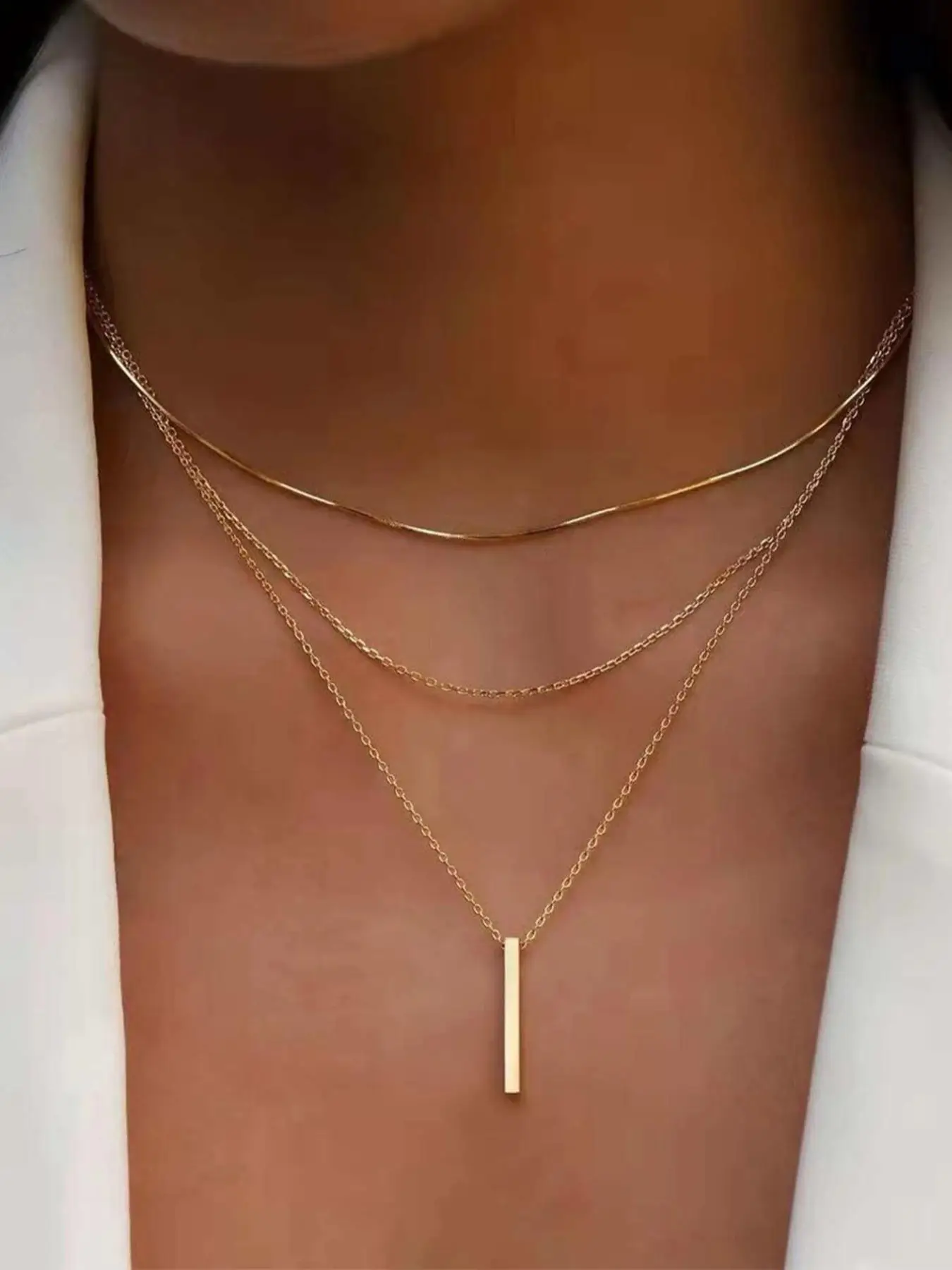Thin Geometric Charm Triple Layered Pendant Necklace As Gift for Back To School Fall, Boyfriend Gift, Trendy Jewelry, Trendy Charm Multilayer Necklace