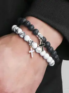 The 2-piece set of white turquoise volcanic stone cross couple high quality bracelet is suitable for daily wear, vacation and dating occasions, and is also a surprising and exquisite small gift