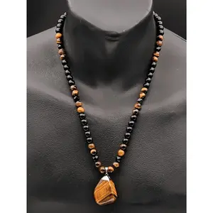 1Count Natural Tiger Eye Sne Beaded Adjustable Long Necklace, Vintage Bohemian Fashion Necklace For Men And Women, Suitable For Party, Banquet And Daily Outfit Accessories