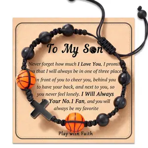 YD005 Cross Sports Woven Beaded Bracelet Friend Gift Football Basketball Rugby Bracelet with Card