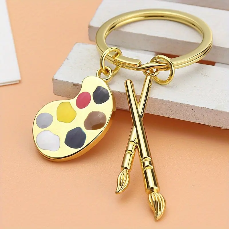1pc Creative Palette Keychain For Men, Art Department Commemorative Gift, Hand-painted Painting Board Keychain