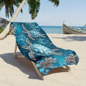 Single Pack, Ultra-Fine Fiber Beach Towel with Ocean Turtle Coral Pattern, Quick-Drying Ultra-Fine Fiber, Strong Wrap Design, Suitable for Beach And Pool Use
