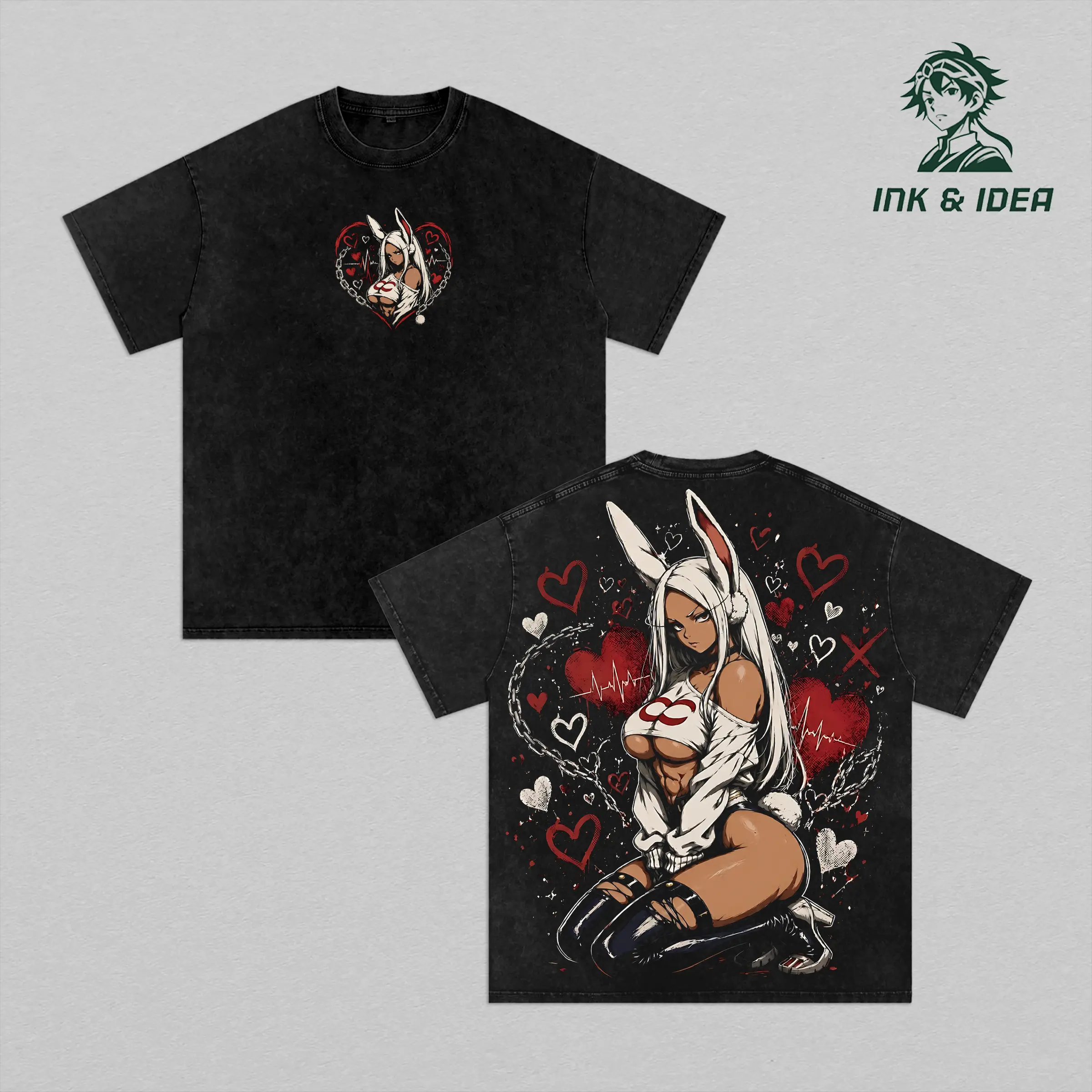 Mirko Bunny Hero Vintage Washed Anime Tee, My Hero Academia Rabbit Hero Graphic Shirt, Anime Streetwear Oversized T-Shirt Clothes Cotton