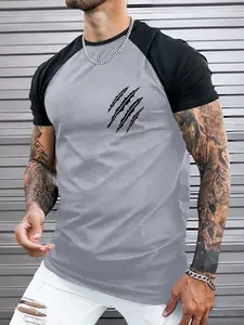 Men’s lightweight summer T-shirt with claw print color blocking and raglan sleeves; short-sleeve design for a stylish casual look—ideal for everyday wear, vacations, sports outings, gifting to boyfriends/husbands, basketball, camping, and gym workouts.