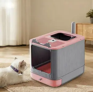 Large Foldable Cat Litter Box with Lid & Scoop - Top-Exit, Front-Entry Design for Odor Control & Easy Cleaning