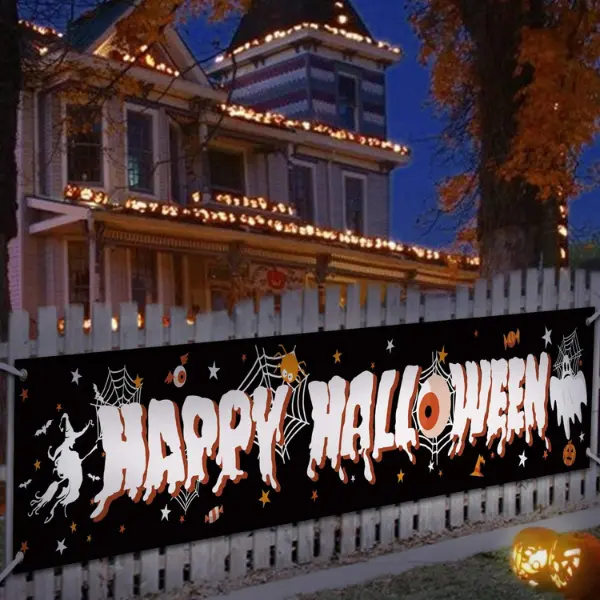 6FT Happy Halloween Banner - Large Outdoor Festive Decor for Porch & Fence, Hanging Photo Backdrop, Haunted House Party Supply